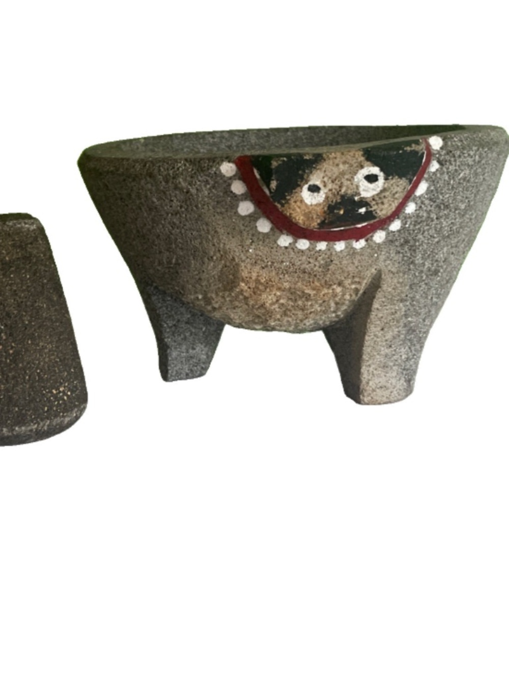 Large 8" Handmade Mexican Molcajete Mortar & Pestle Volcanic Rock Pig Dog Face